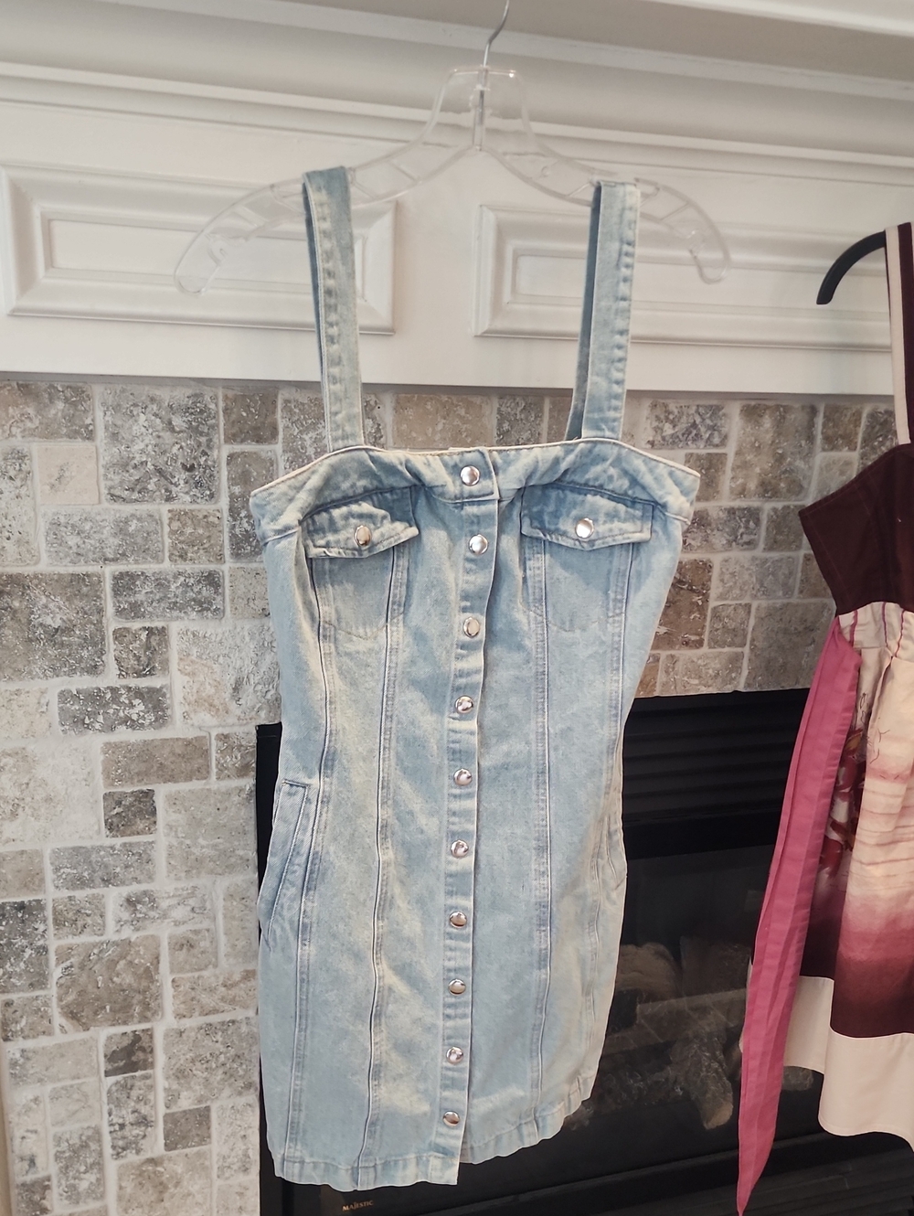 BDG Light Blue Washed Denim Button Mini Dress. Urban Outfitters